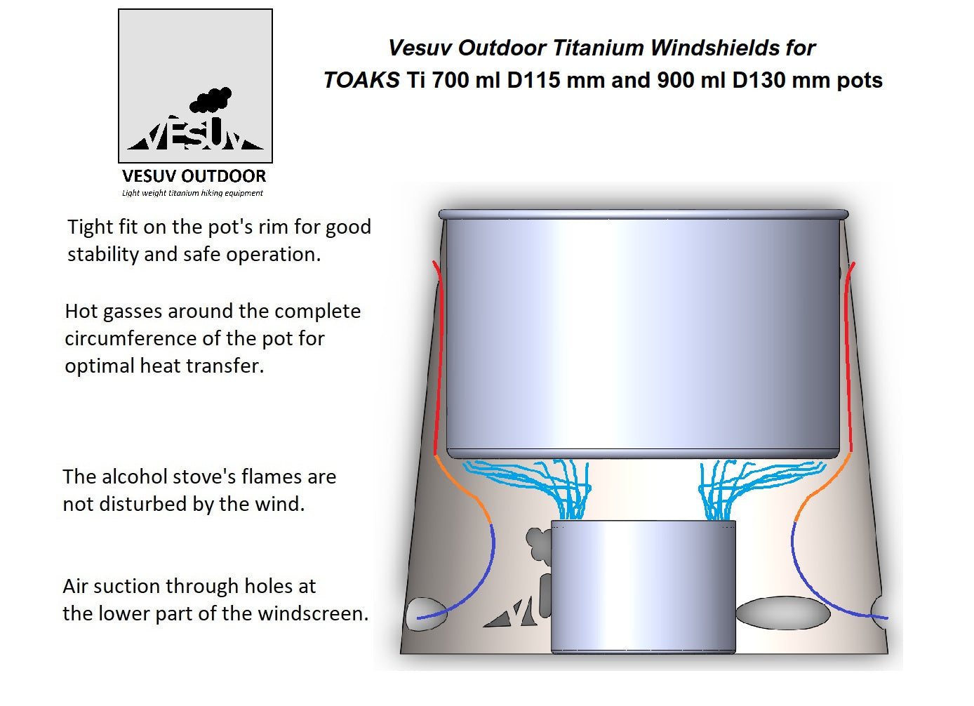 Vesuv Outdoors - Titanium Windshield for Toaks 900 Pot d130mm
